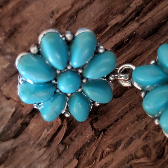 (B) Turquoise Floral Earrings Boho Western Cowgirl Rodeo Vaqueros - Picture 6 of 10